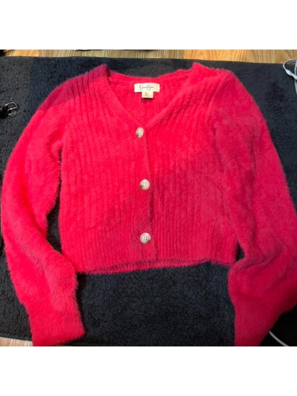 Jessica Simpson hot pink fuzzy cardigan Size S worn...